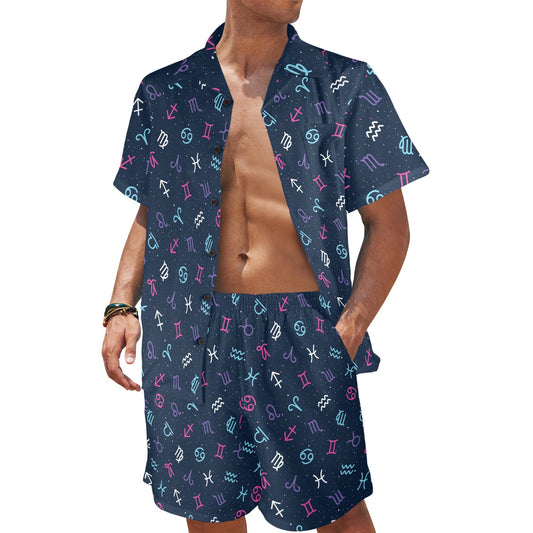 Constellation Pattern Print Design 04 Men's Beach Shirt and Shorts Set