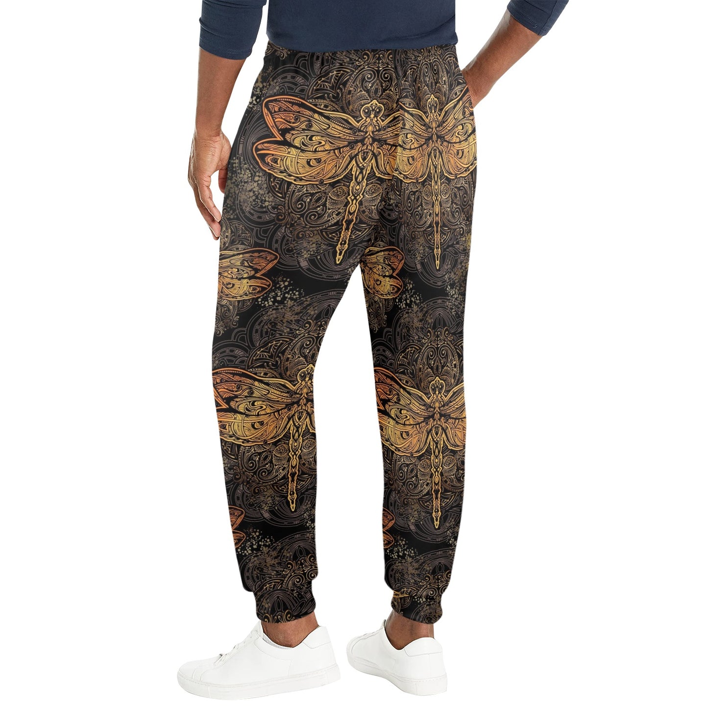 Gold Dragonfly Mandala Men's Casual Track Pants