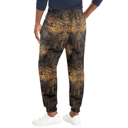 Gold Dragonfly Mandala Men's Casual Track Pants