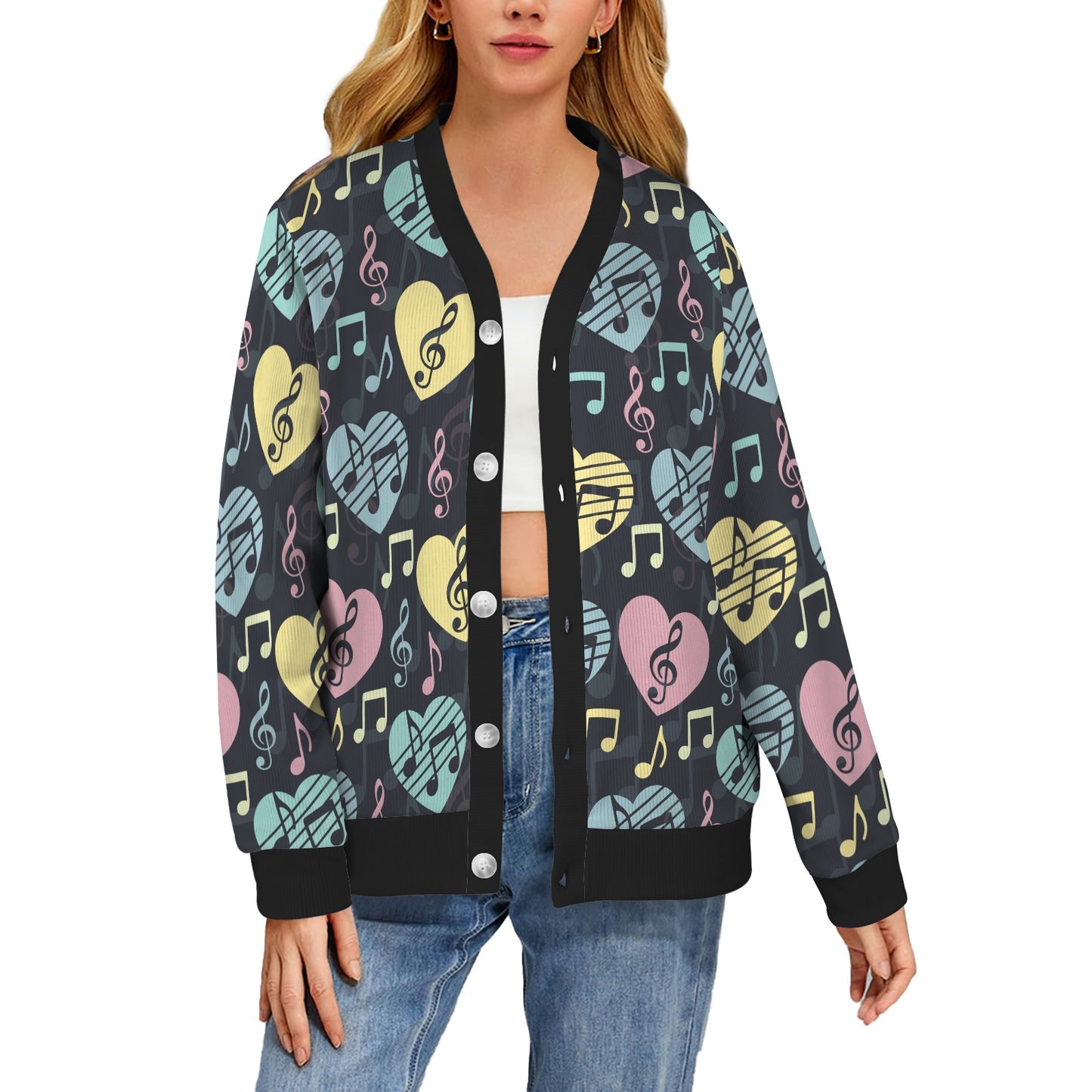 Music note Pattern Print Design A03 Women's Cardigan