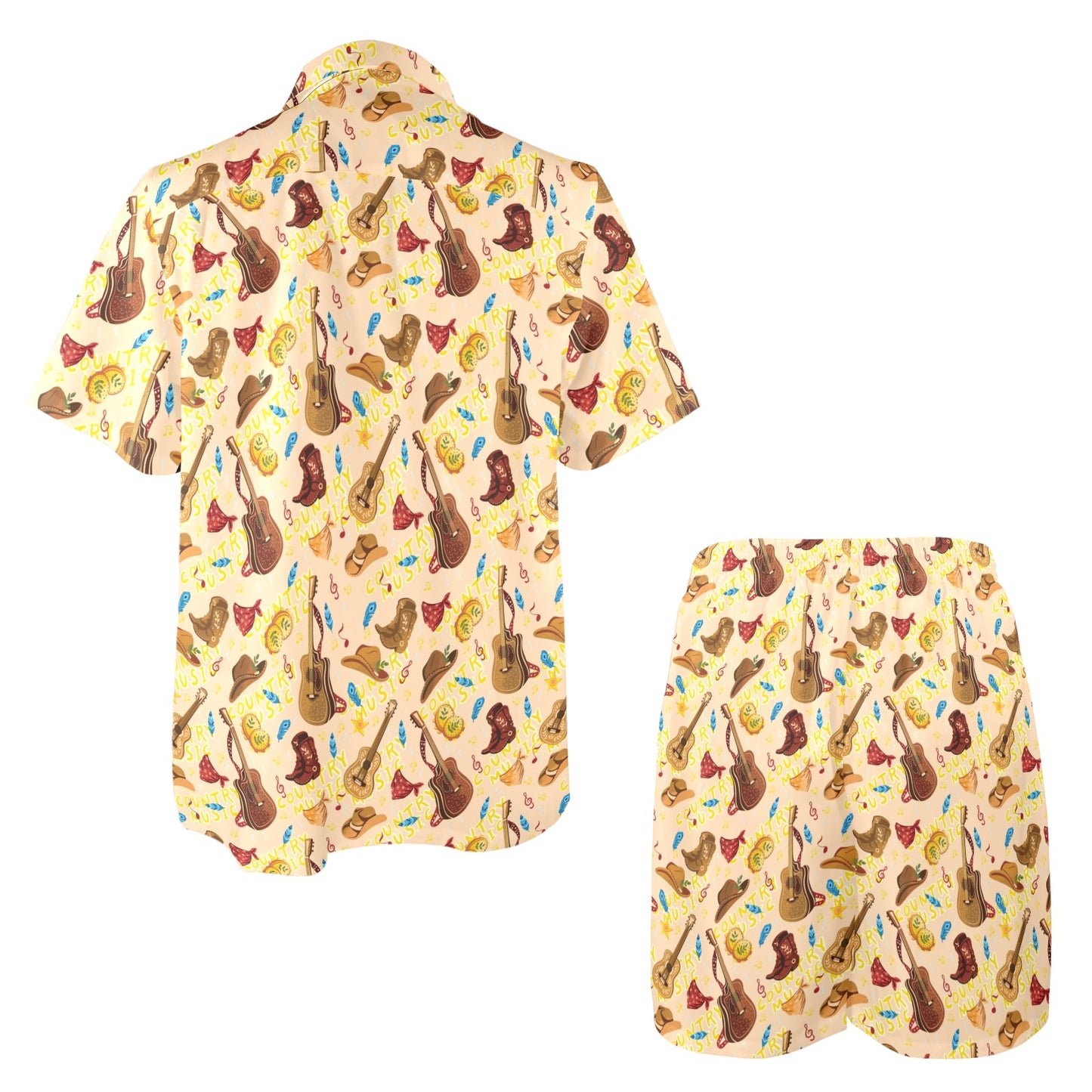 Western Lifestyle Print Design LKS303 Men's Beach Shirt and Shorts Set