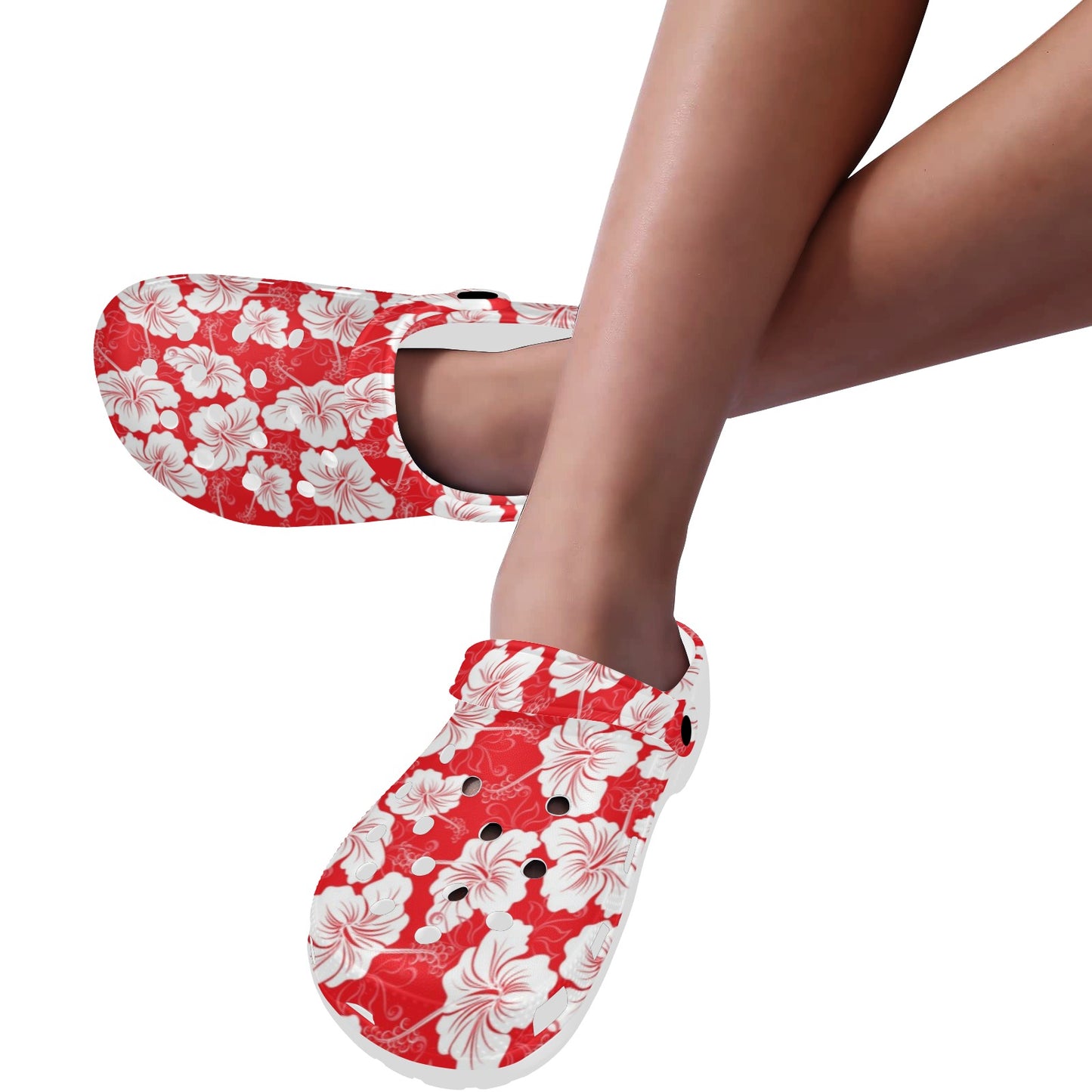 Flower Hawaiian Hibiscus Red Background Print Unisex Clogs Shoes