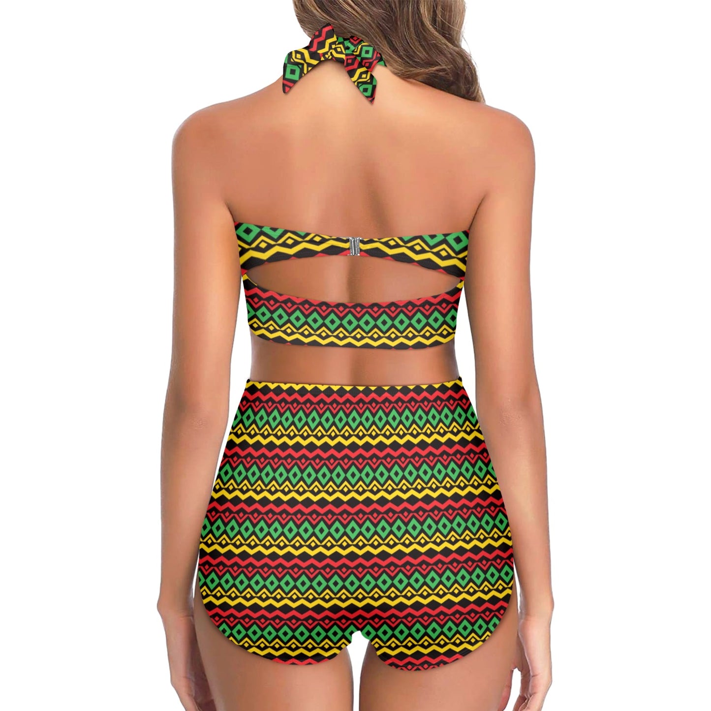 Rasta Reggae Color Themed Halter Neck Bikini Swimsuit