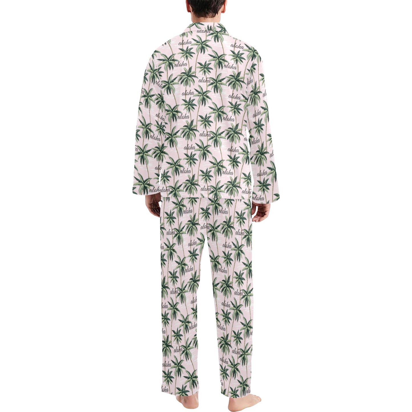 Aloha Beach Pattern Design Themed Print Men's Long Pajama Set