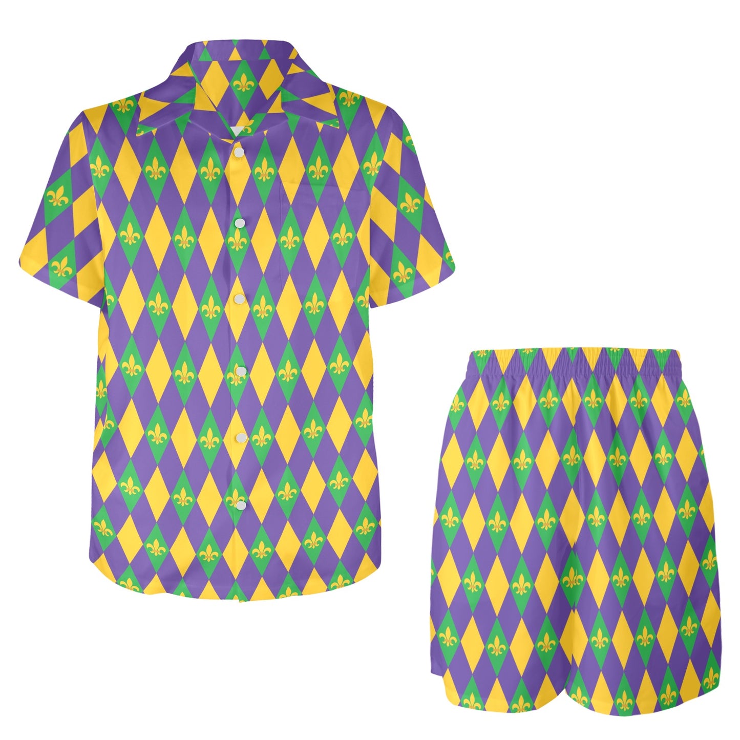 Mardi Gras Pattern Print Design 05 Men's Beach Shirt and Shorts Set