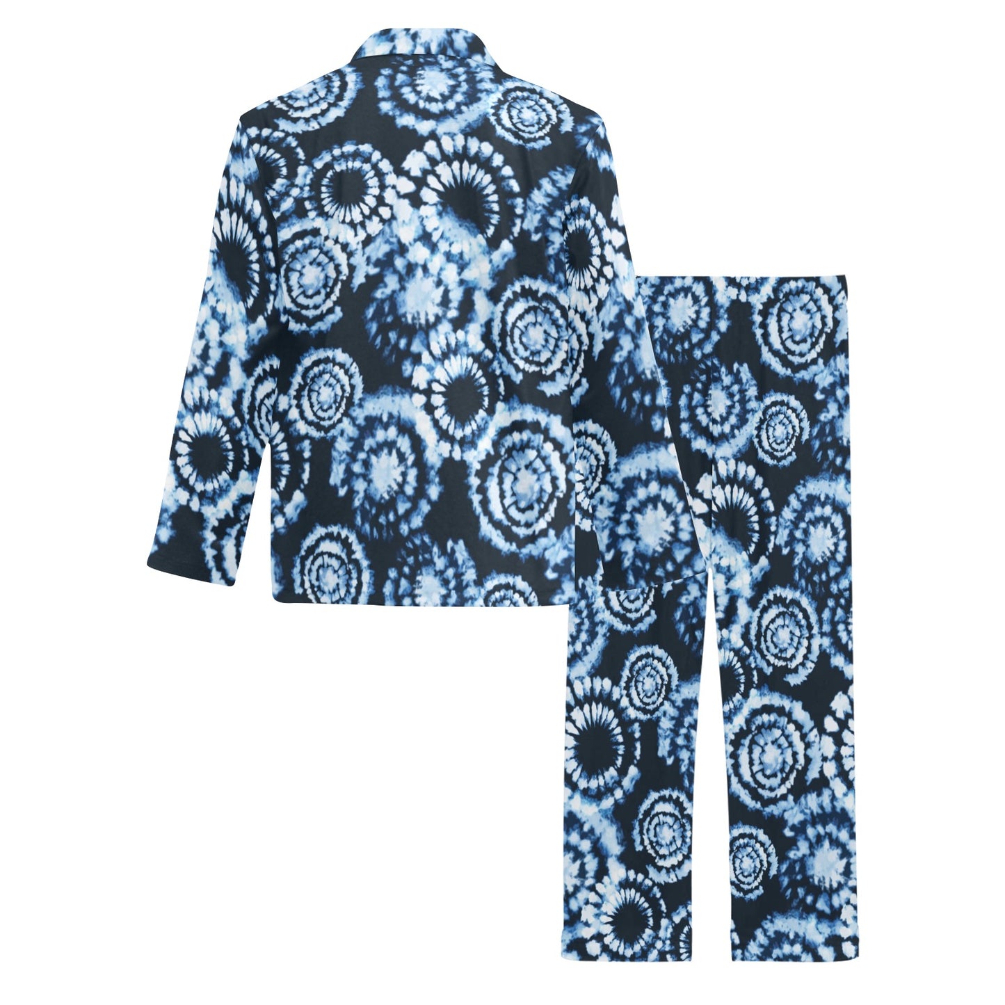 Tie Dye Dark Blue Print Design LKS306 Men's Long Pajama Set