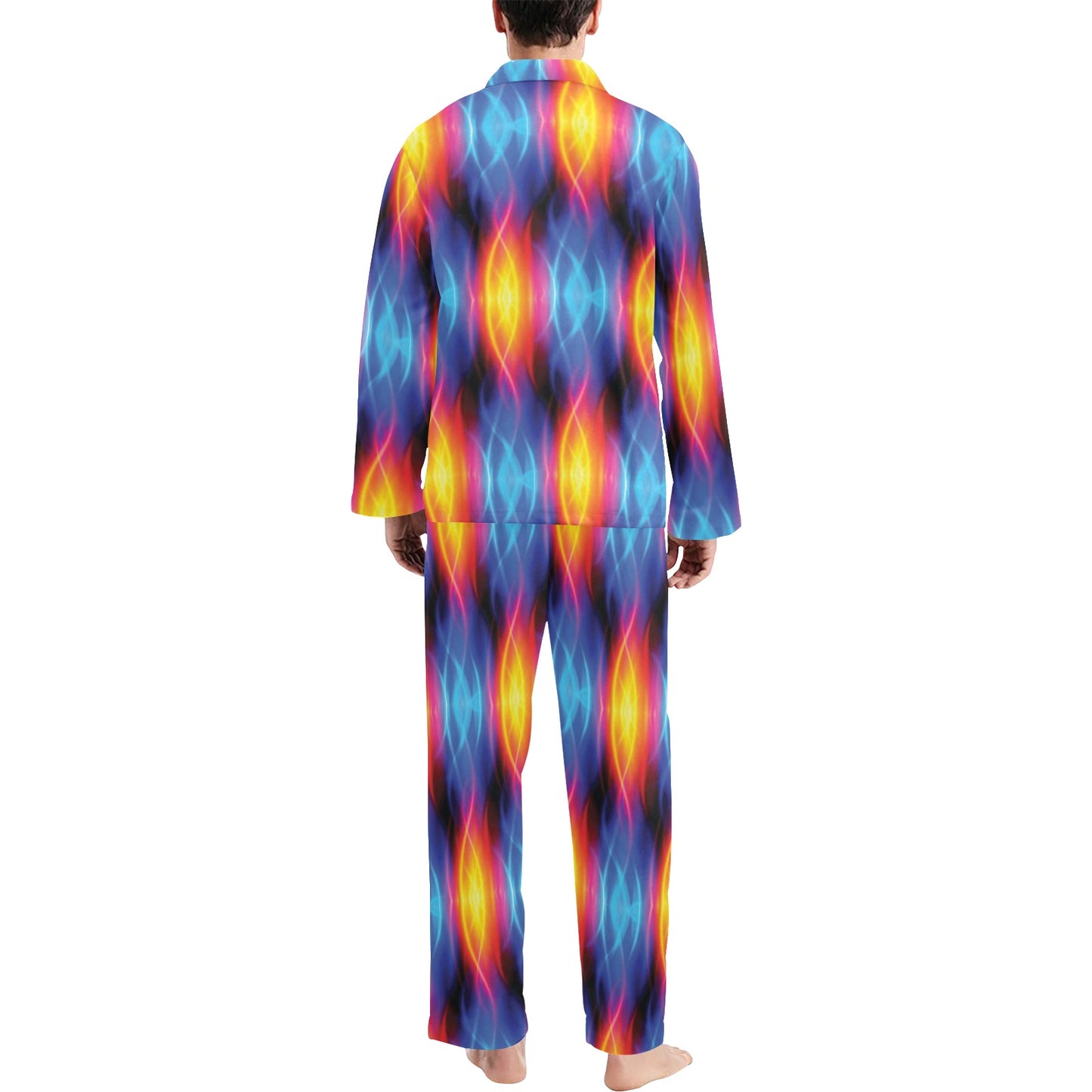 Flame Fire Blue Design Print Men's Long Pajama Set