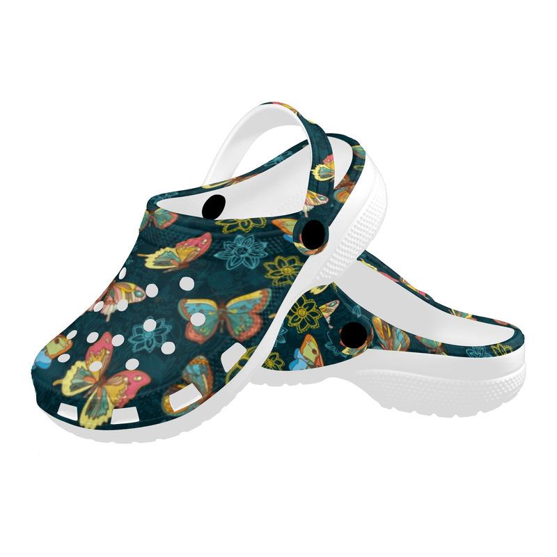 Butterfly Hand Draw Print Pattern Unisex Clogs Shoes