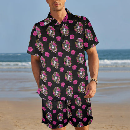 Day of the Dead Makeup Girl Men's Beach Shirt and Shorts Set