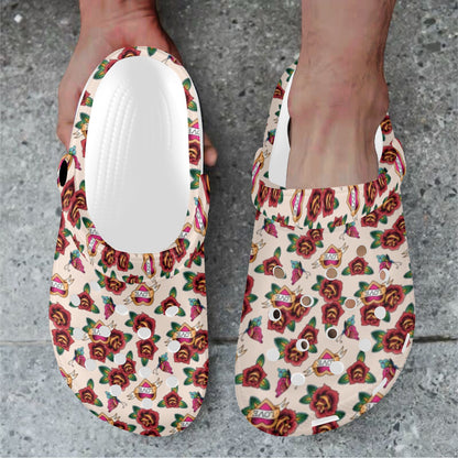 Old School Tattoo Rose Pattern Unisex Clogs Shoes