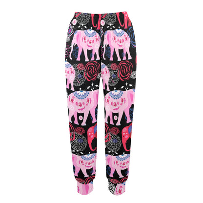 Pink Elephant Pattern Women's Casual Track Pants