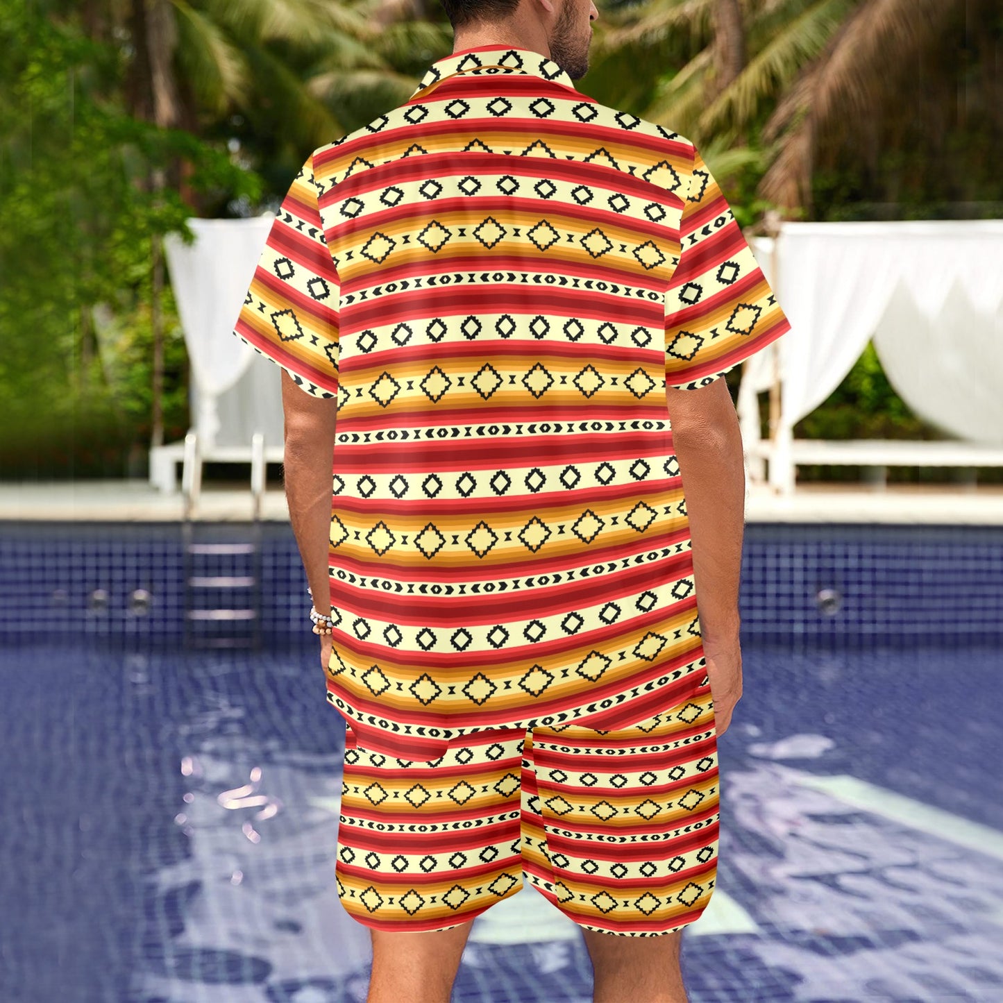 Serape Themed Men's Beach Shirt and Shorts Set
