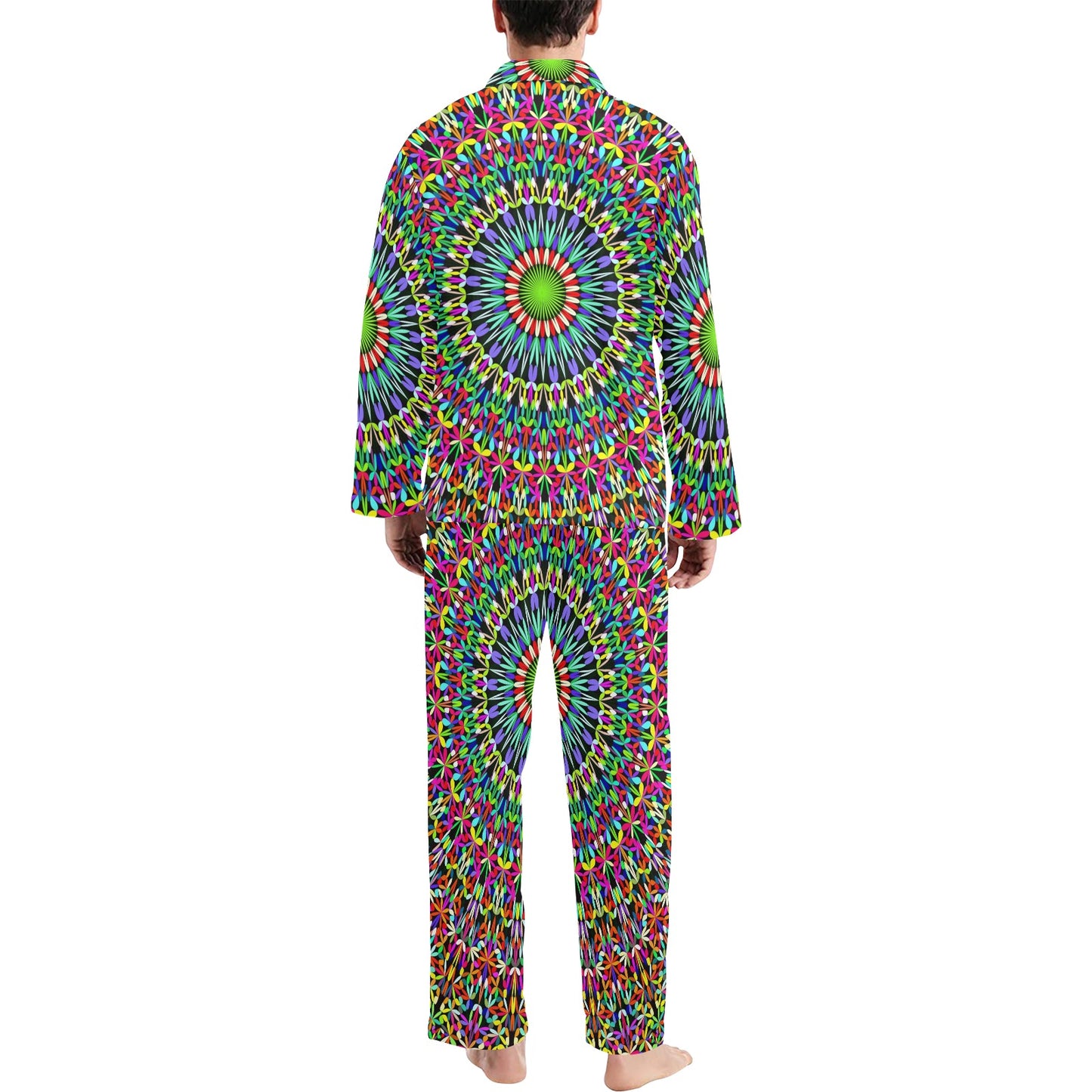 Bohemian Colorful Style Print Men's Long Pajama Set