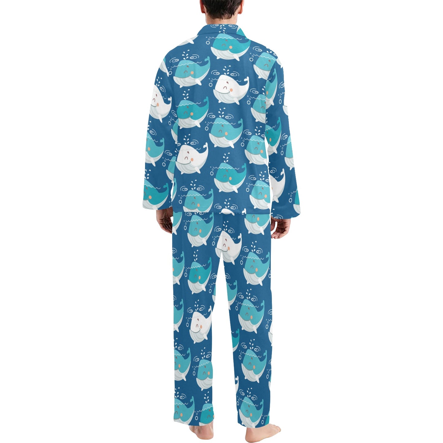 Blue Whale Pattern Print Design 01 Men's Long Pajama Set