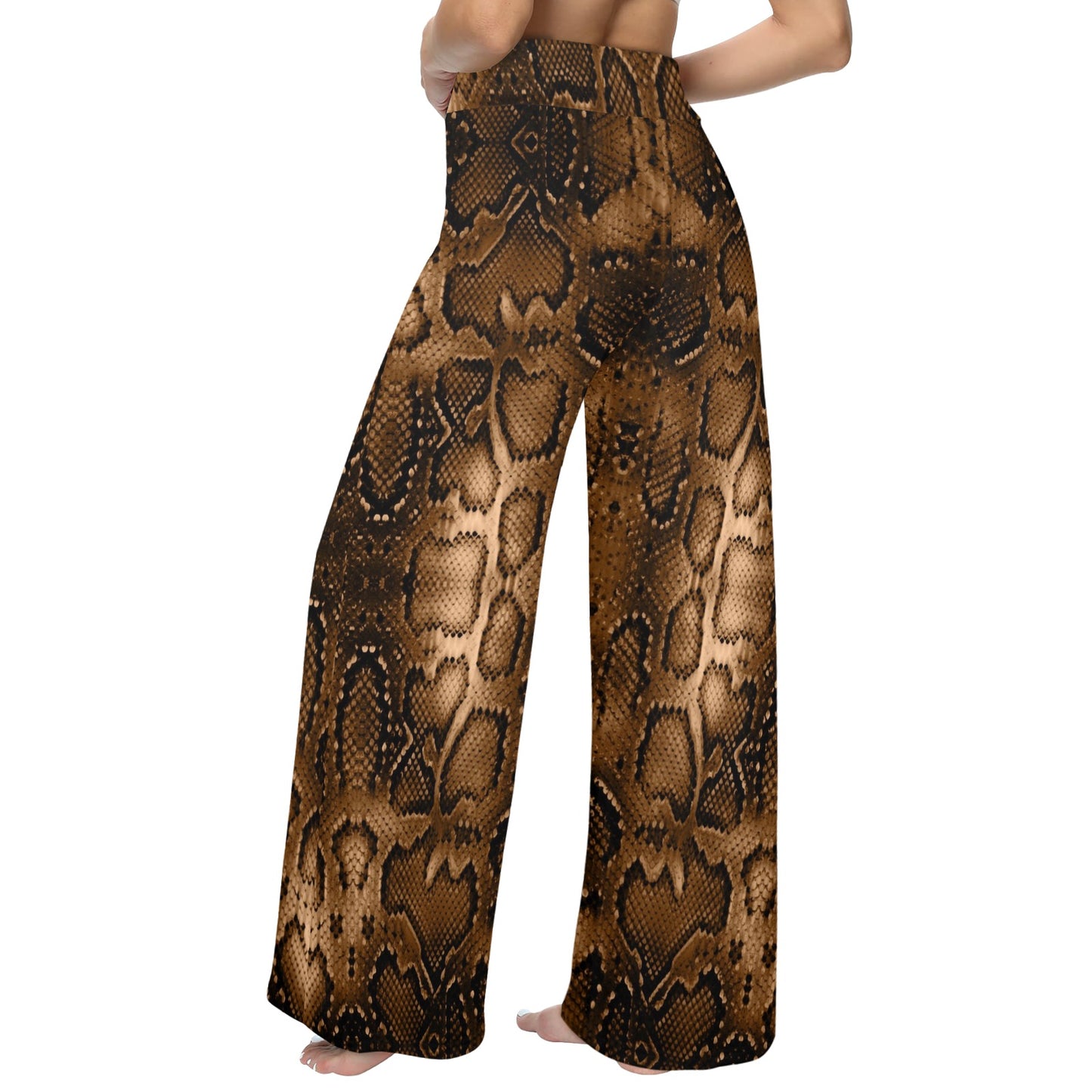 Snake Skin Brown Print Women's Wide Leg Lounge Pants