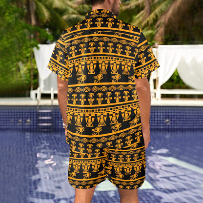 Eye of Horus Tribal Egypt Pattern Men's Beach Shirt and Shorts Set