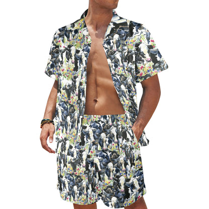 Cow Watercolor Print Pattern Men's Beach Shirt and Shorts Set