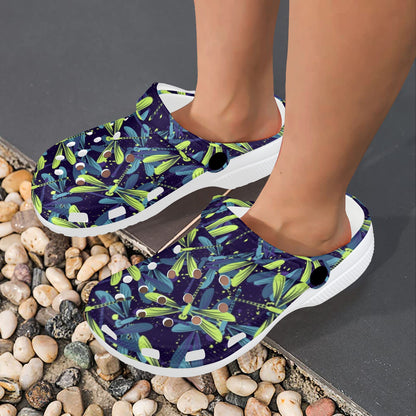 Dragonfly Lime Blue Print Pattern Unisex Clogs Shoes