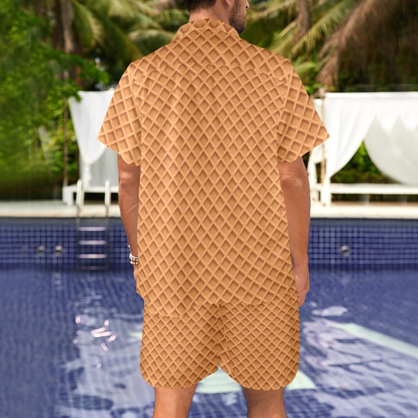 Waffle Texture Print Design LKS301 Men's Beach Shirt and Shorts Set
