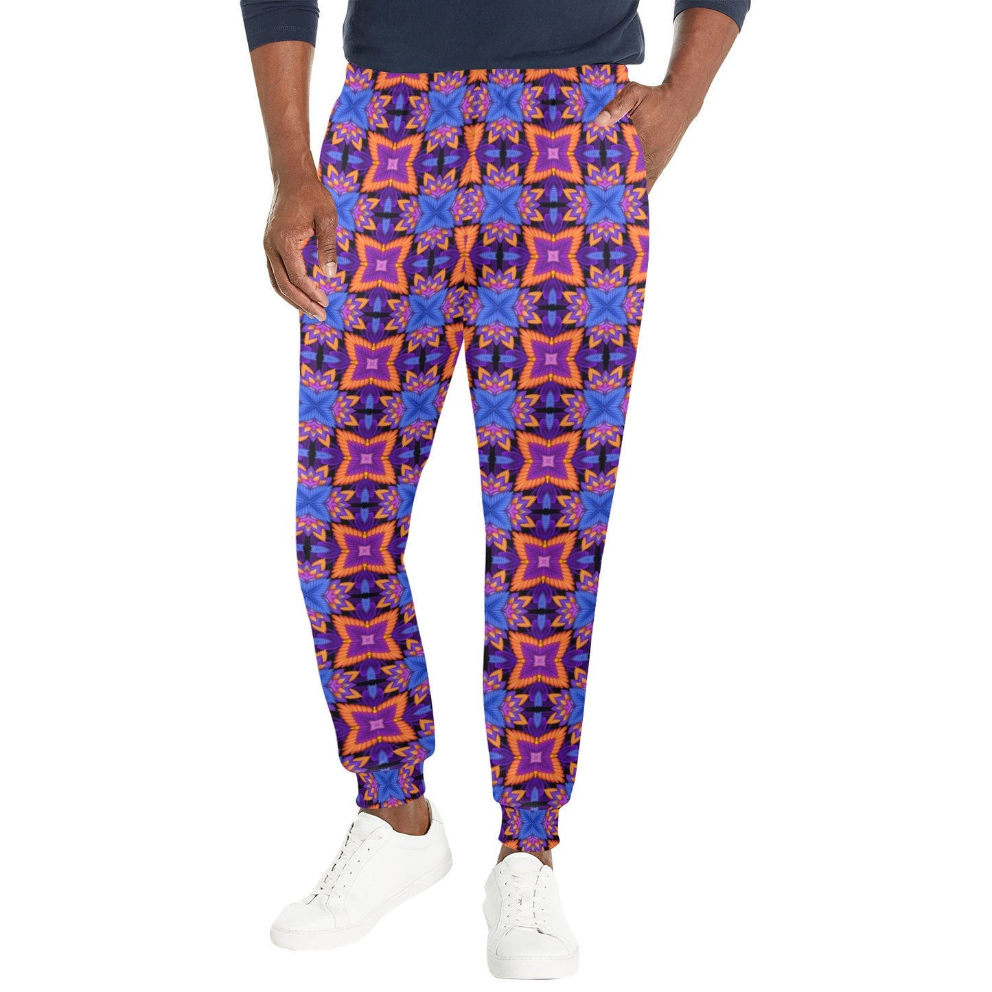 kaleidoscope Purple Orange Print Design Men's Casual Track Pants