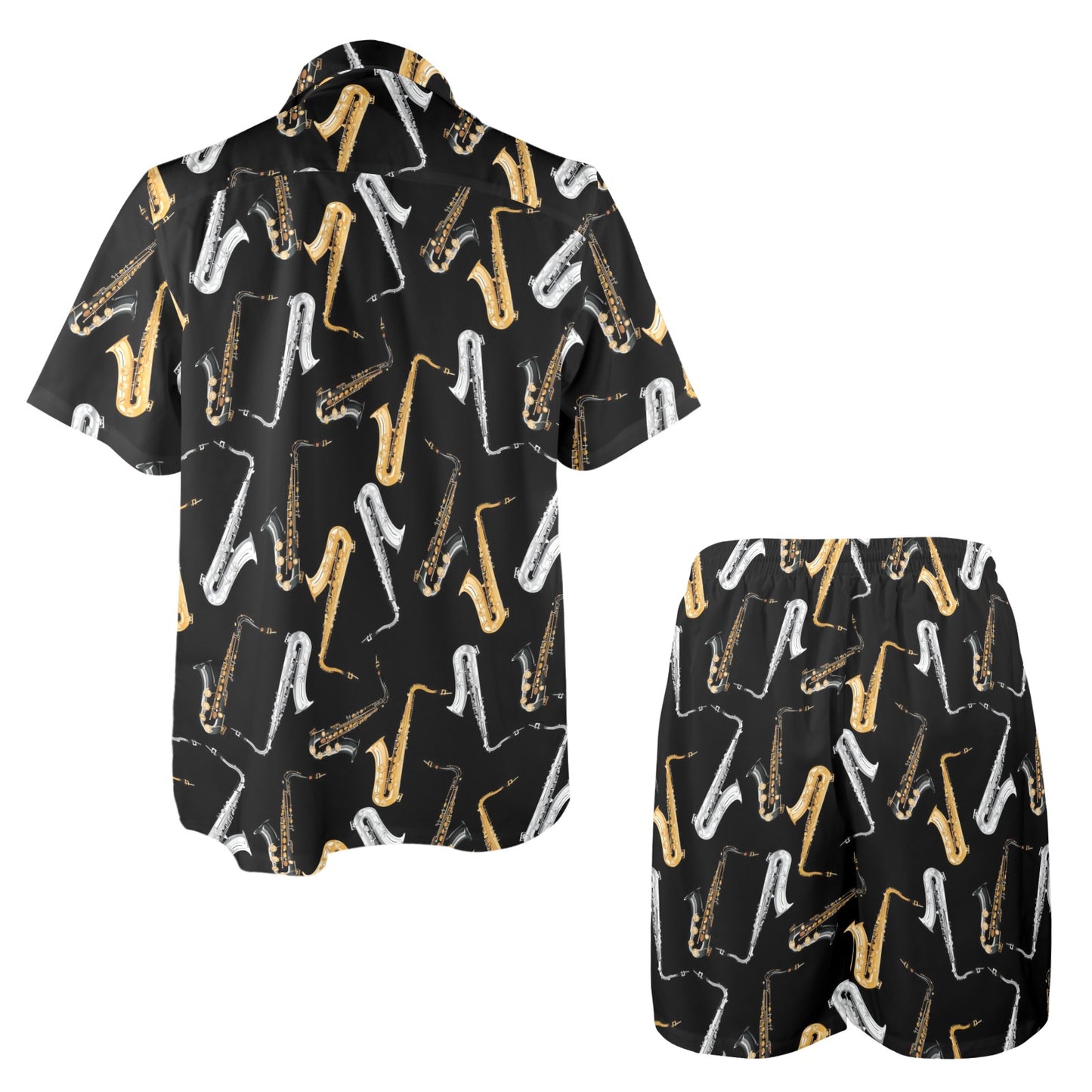 Saxophone Pattern Print Design 01 Men's Beach Shirt and Shorts Set