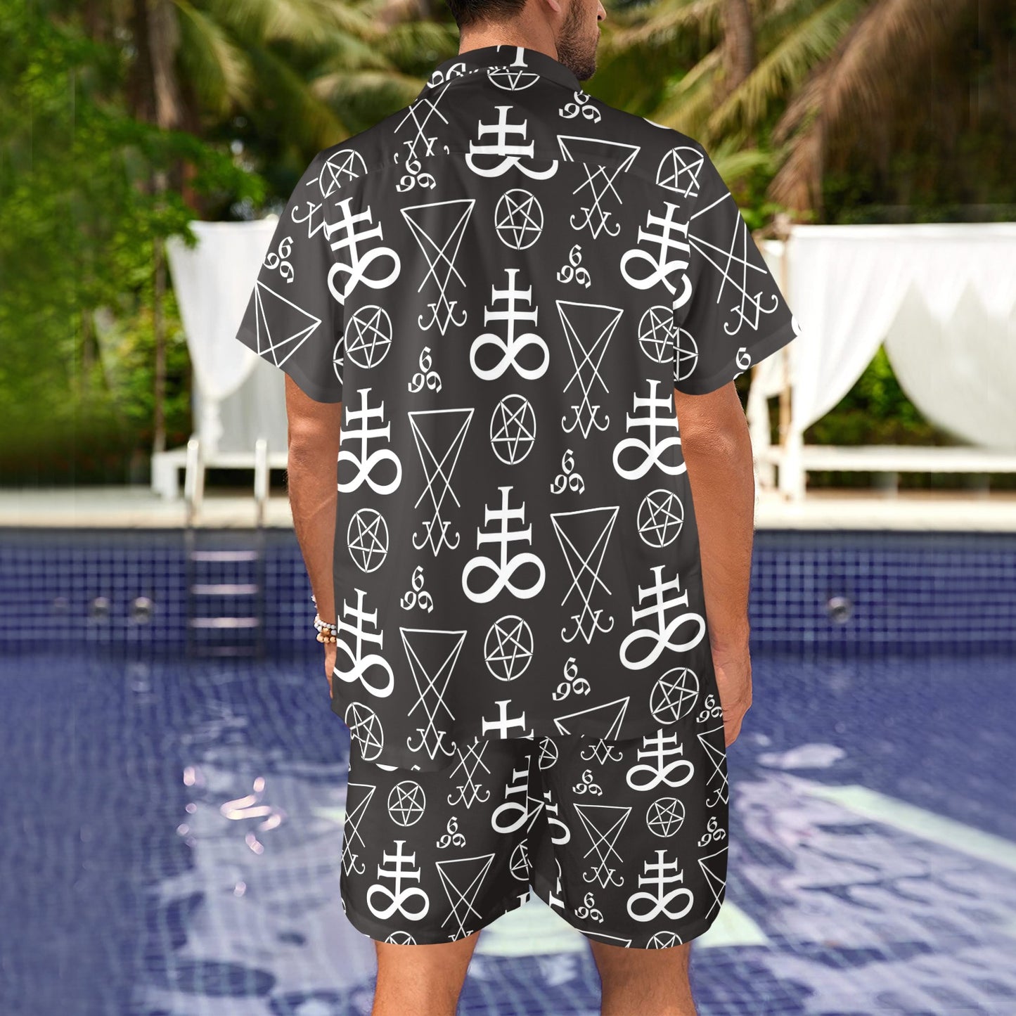 Pentagram Pattern Print Design A04 Men's Beach Shirt and Shorts Set