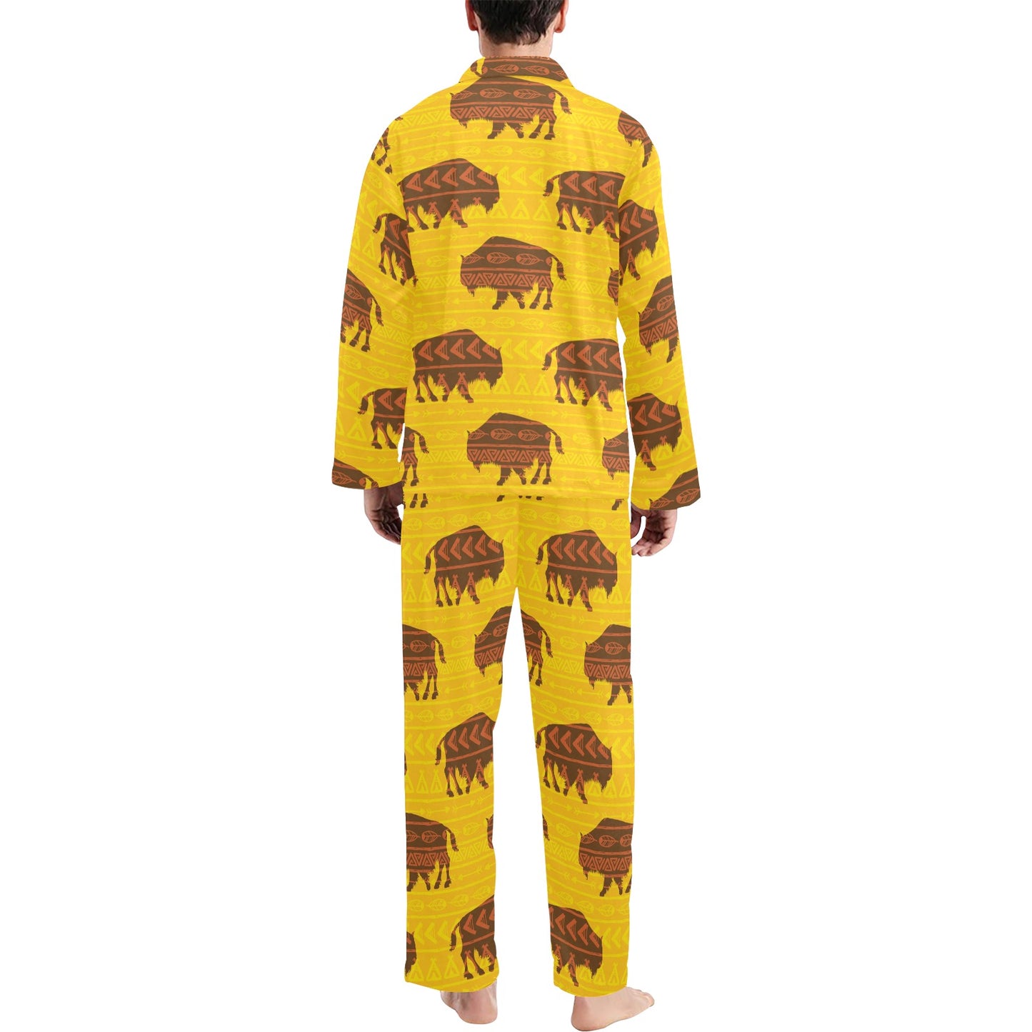 Bison Native Pattern Print Design 01 Men's Long Pajama Set