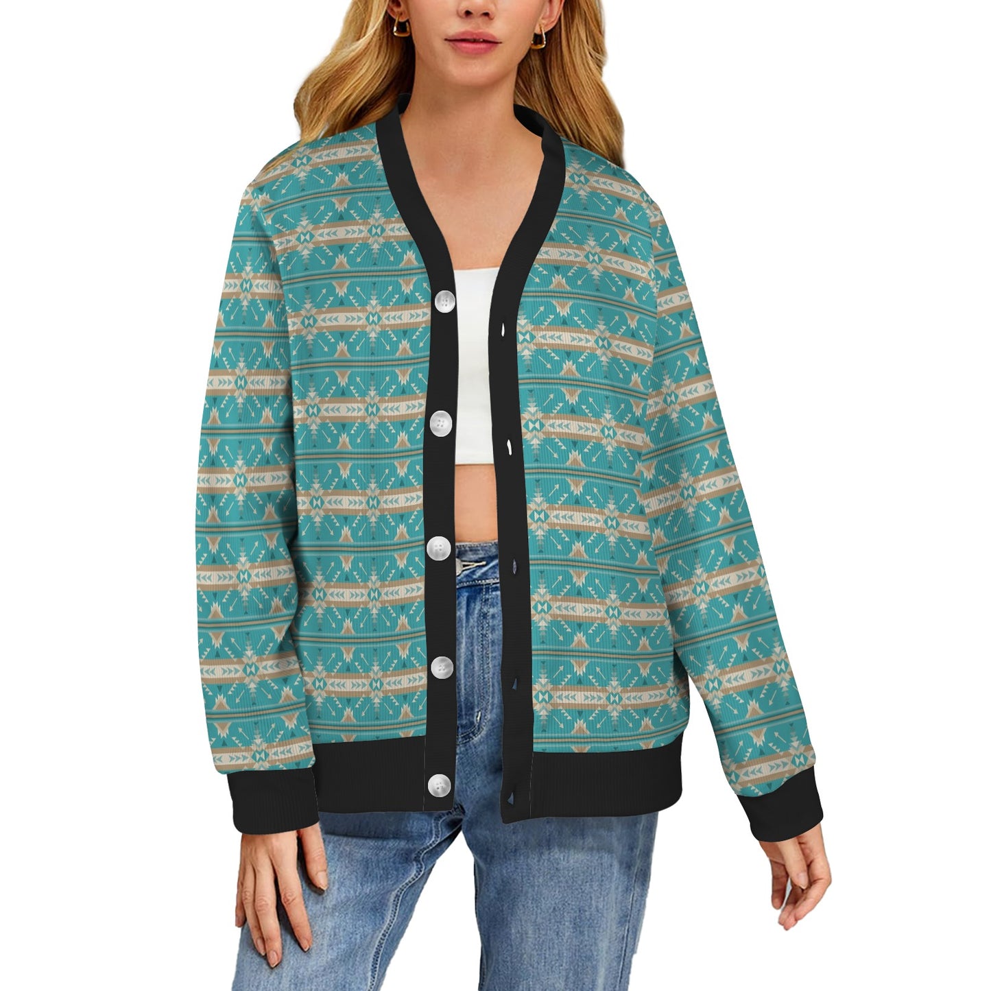 Southwest Native Design Themed Print Women's Cardigan