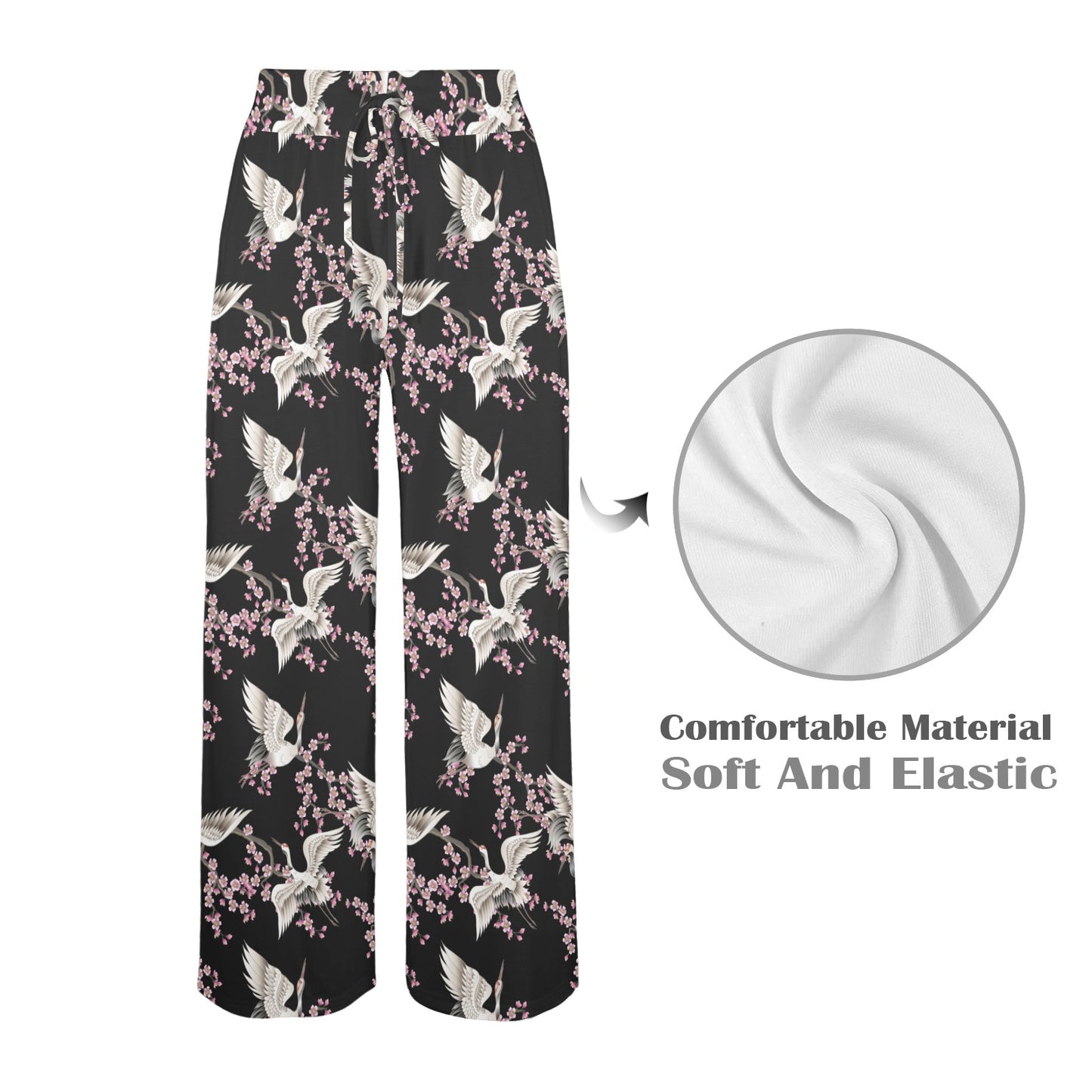 Crane Pattern Print Design 01 Women's Wide Leg Lounge Pants