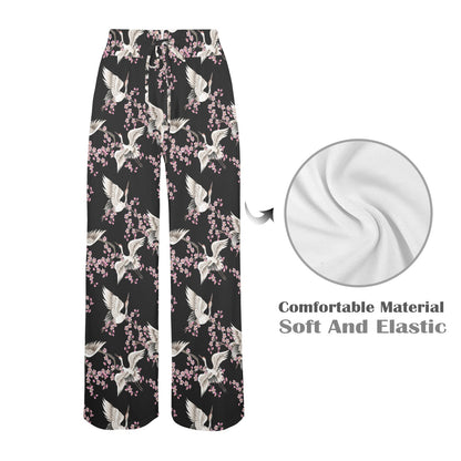 Crane Pattern Print Design 01 Women's Wide Leg Lounge Pants