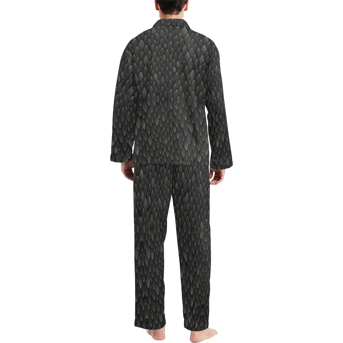 Snake Skin Black Print Men's Long Pajama Set