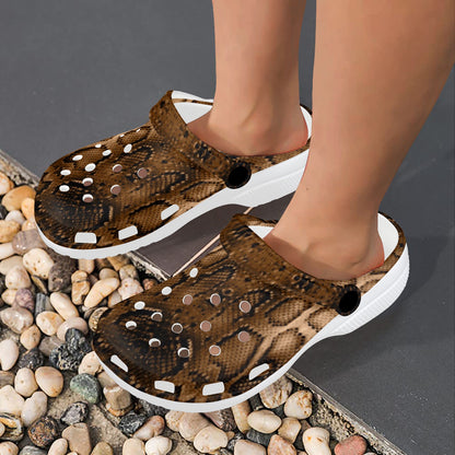 Snake Skin Brown Print Unisex Clogs Shoes