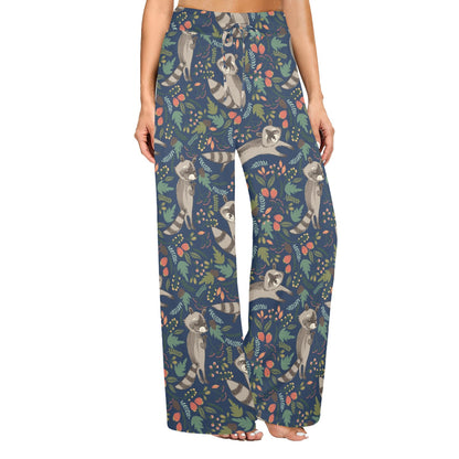 Raccoon Pattern Print Design A02 Women's Wide Leg Lounge Pants