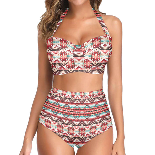 Aztec Western Style Print Pattern Halter Neck Bikini Swimsuit