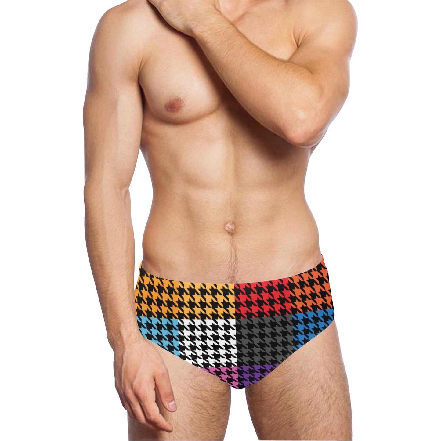 Houndstooth Colorful Pattern Print Design 01 Men's Swimming Briefs