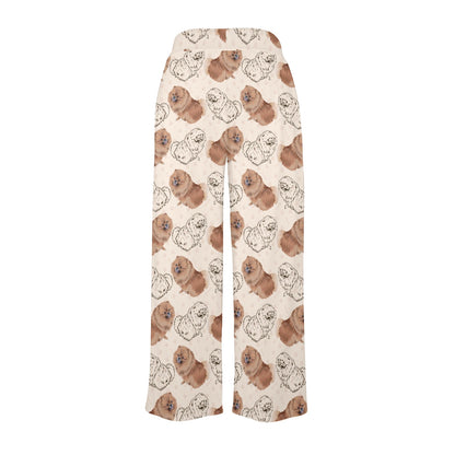 Pomeranians Pattern Print Design A01 Women's Wide Leg Lounge Pants