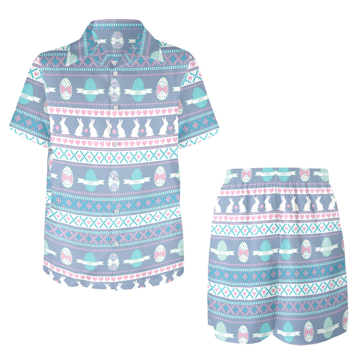 Easter Eggs Pattern Print Design RB013 Men's Beach Shirt and Shorts Set