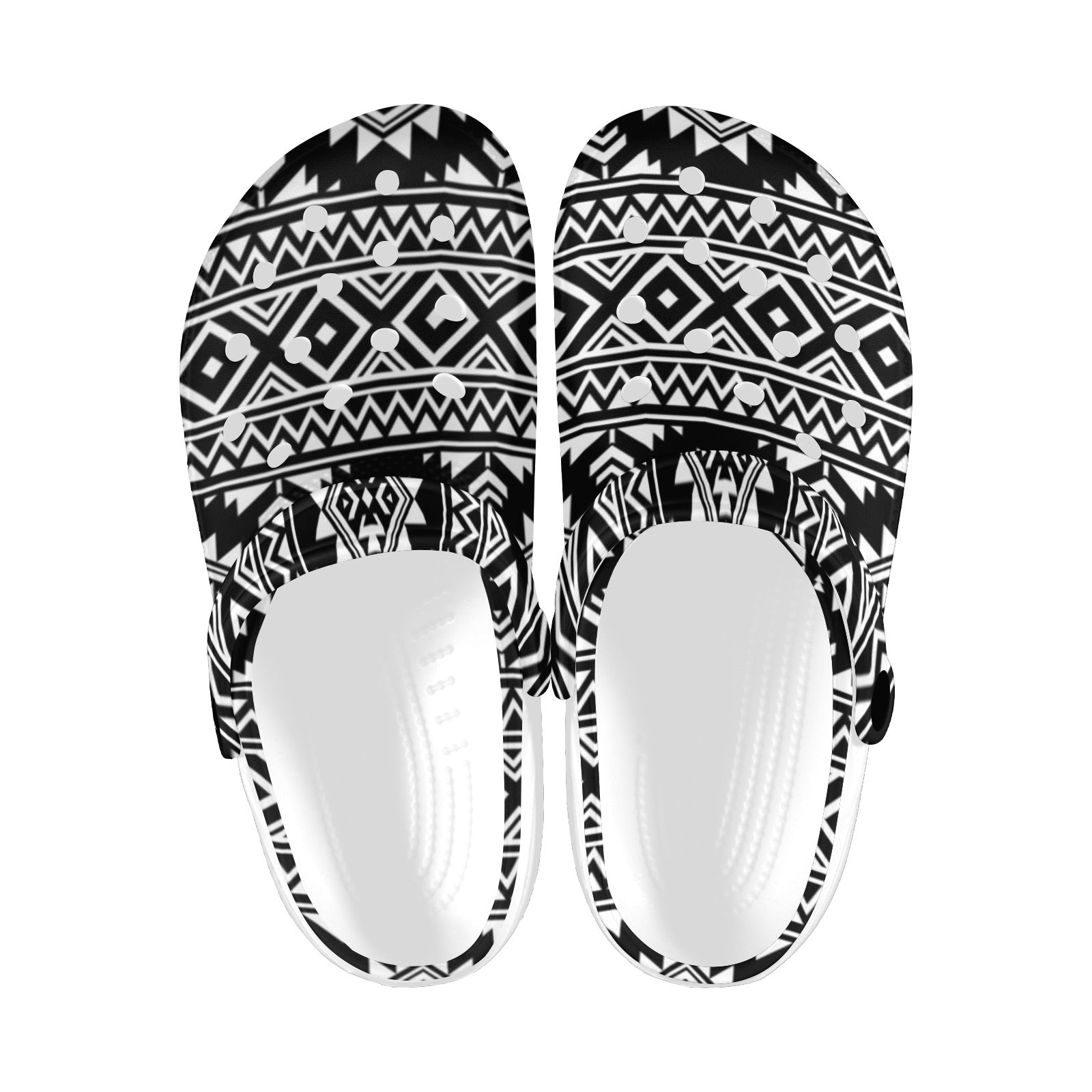 Aztec Black White Print Pattern Unisex Clogs Shoes