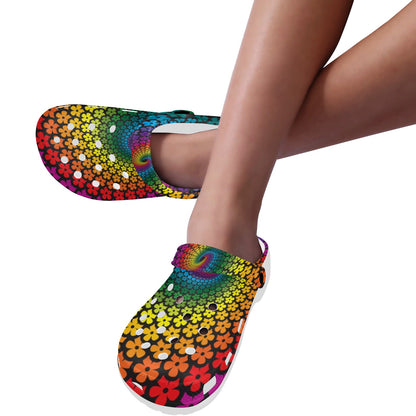 Flower Power Rainbow Spiral Print Unisex Clogs Shoes