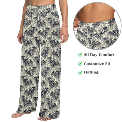 Bat Tribal Pattern Print Design 06 Women's Wide Leg Lounge Pants