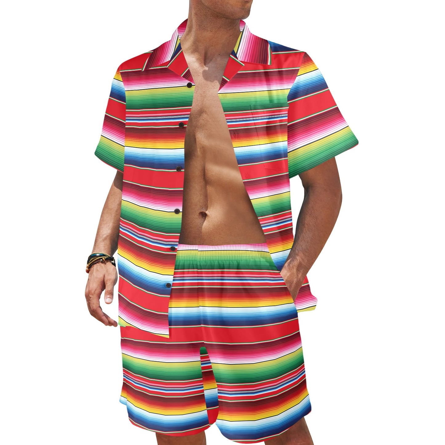 Serape Pattern Men's Beach Shirt and Shorts Set