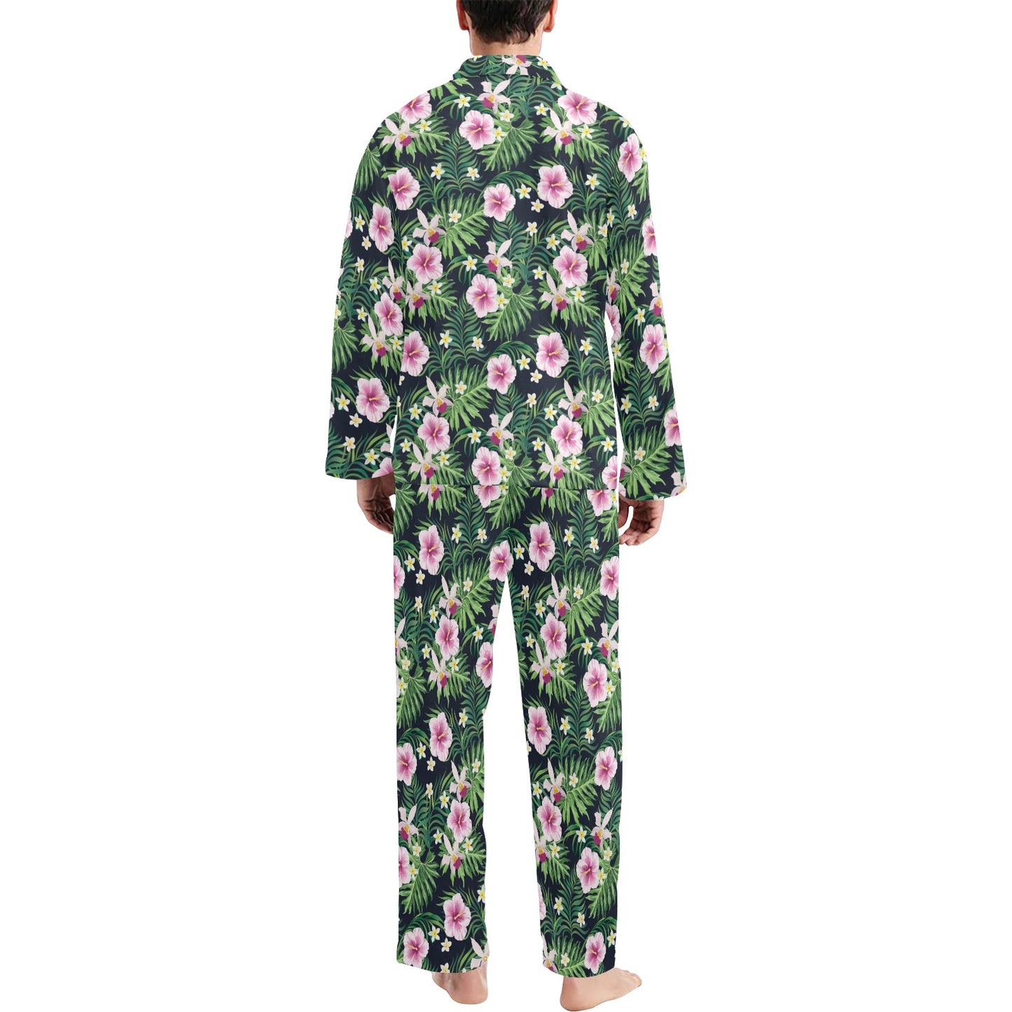 Hibiscus Tropical Print Design LKS309 Men's Long Pajama Set
