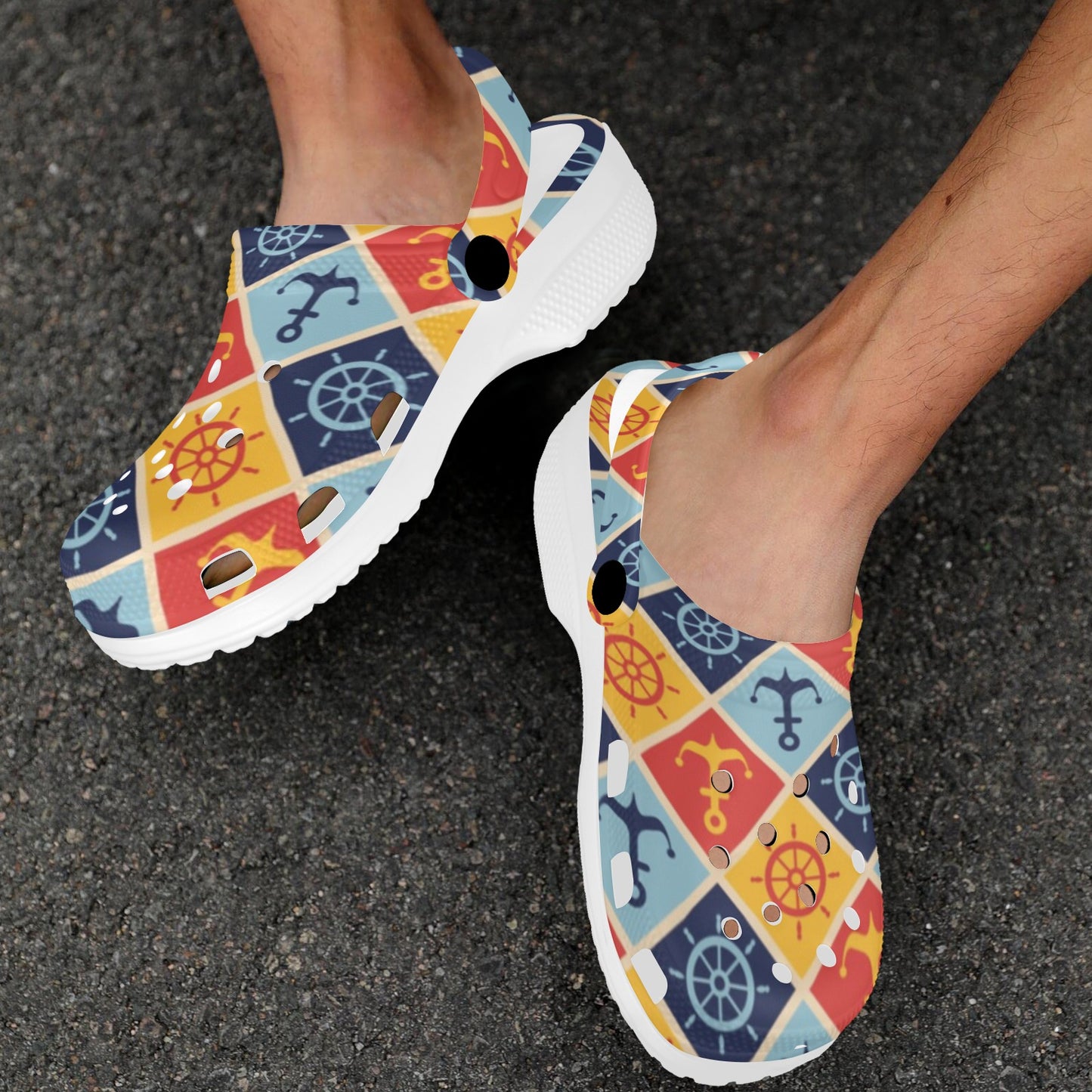 Nautical Pattern Design Themed Print Unisex Clogs Shoes