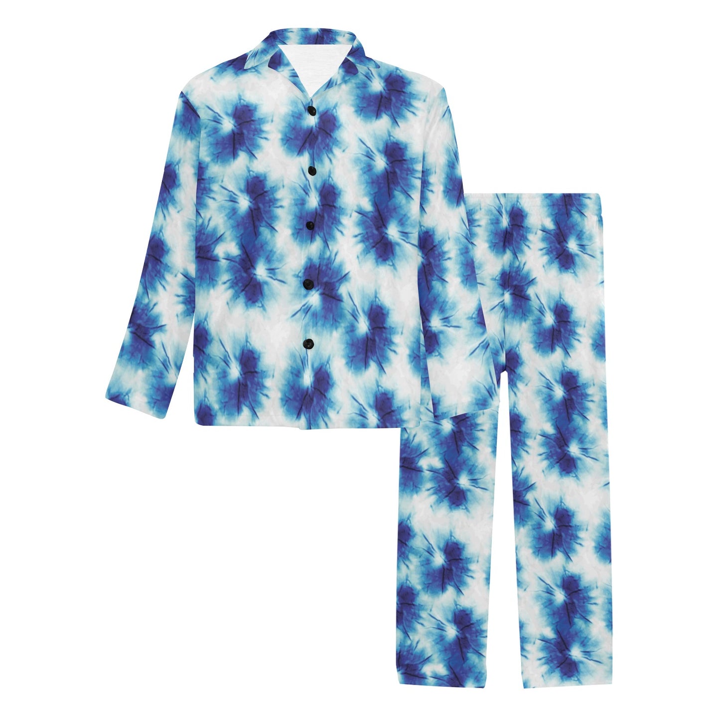Tie Dye Blue Print Design LKS305 Men's Long Pajama Set