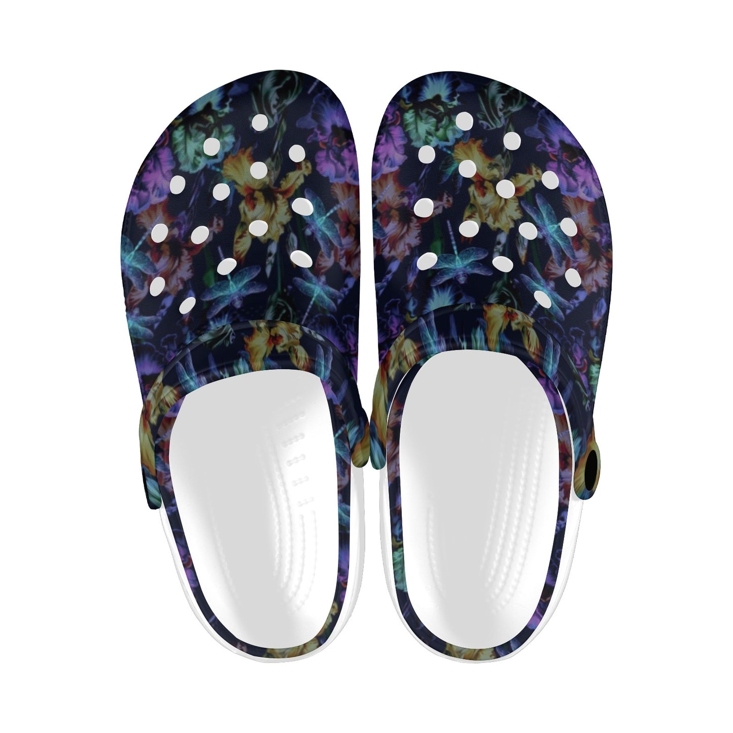 Dragonfly With Floral Print Pattern Unisex Clogs Shoes