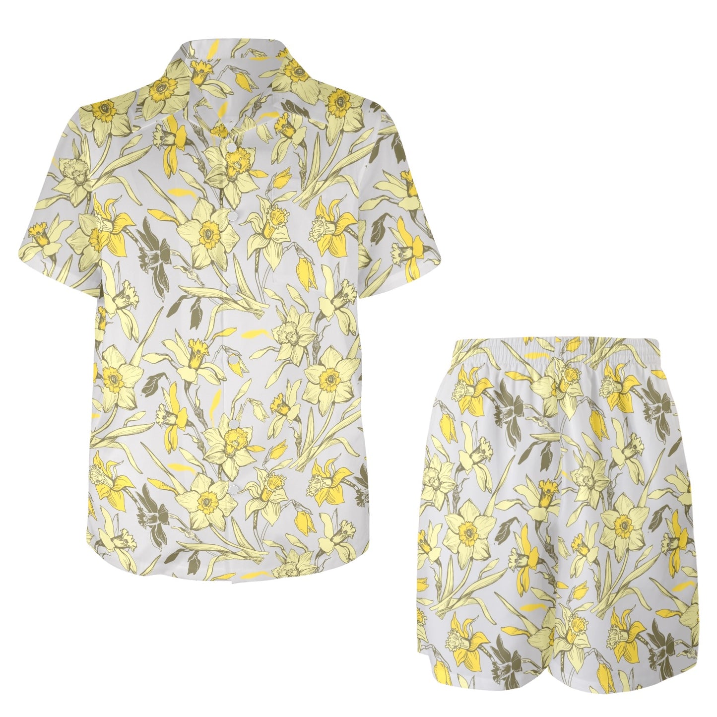Daffodils Pattern Print Design DF05 Men's Beach Shirt and Shorts Set