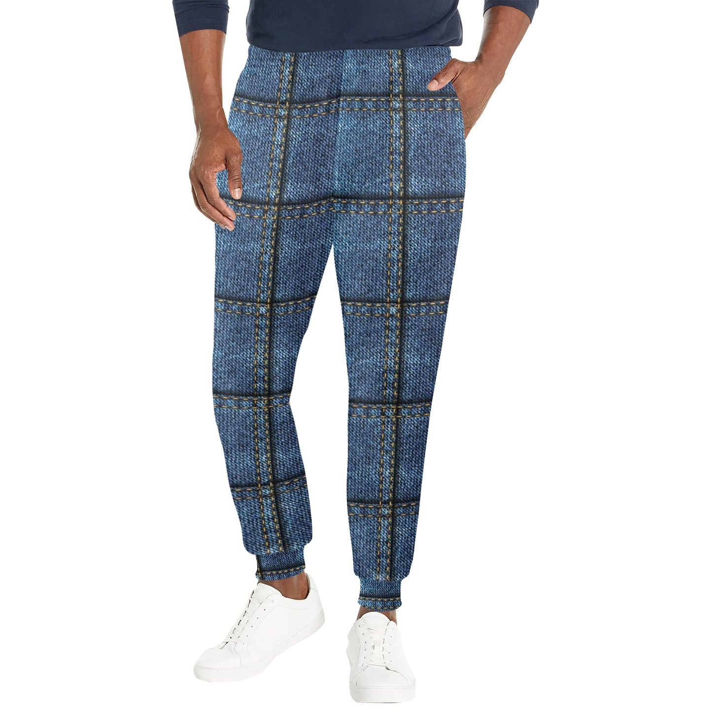 Jean Patchwork Pattern Print Design 02 Men's Casual Track Pants