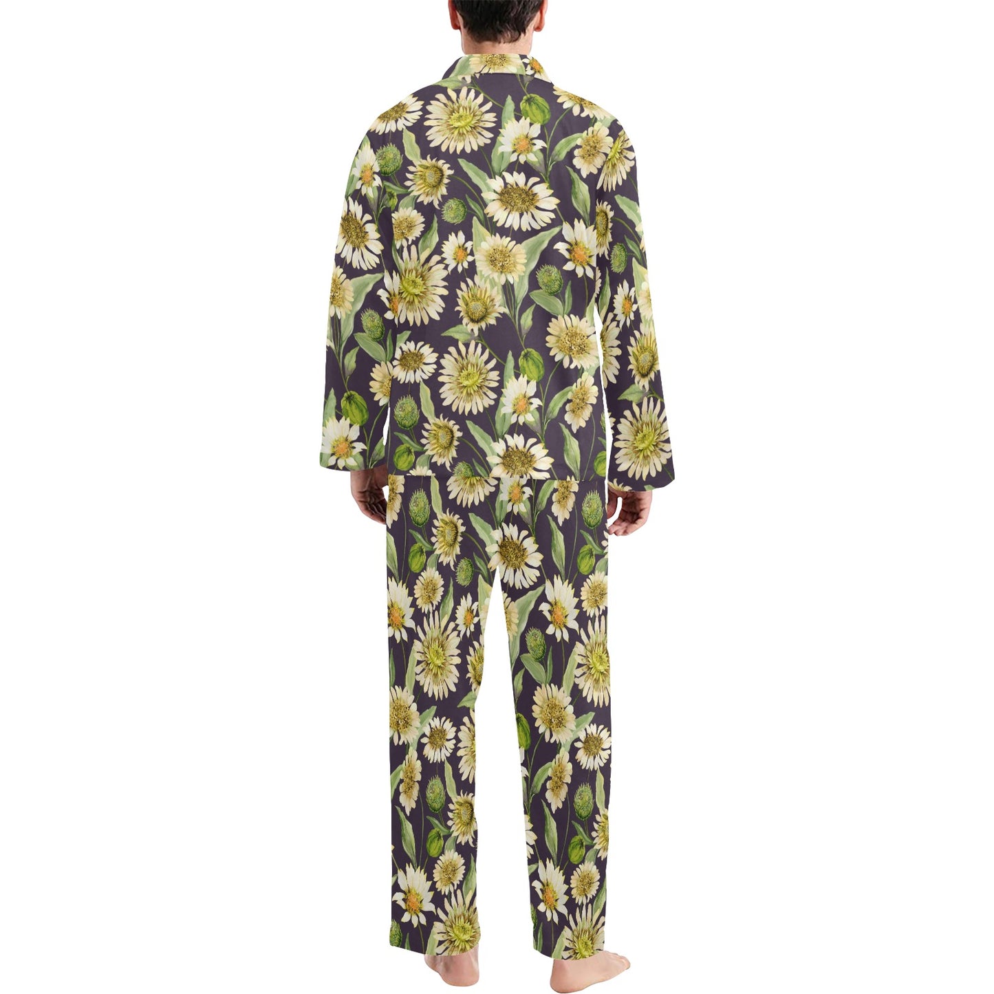 Daisy Vintage Print Pattern Men's Long Pajama Set