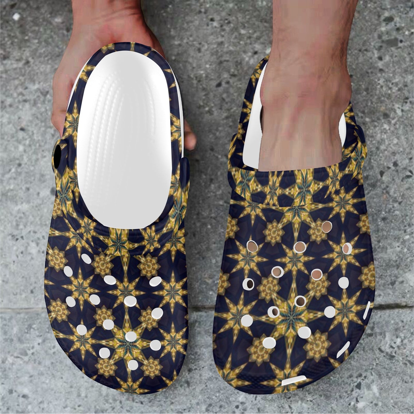 kaleidoscope Gold Print Design Unisex Clogs Shoes