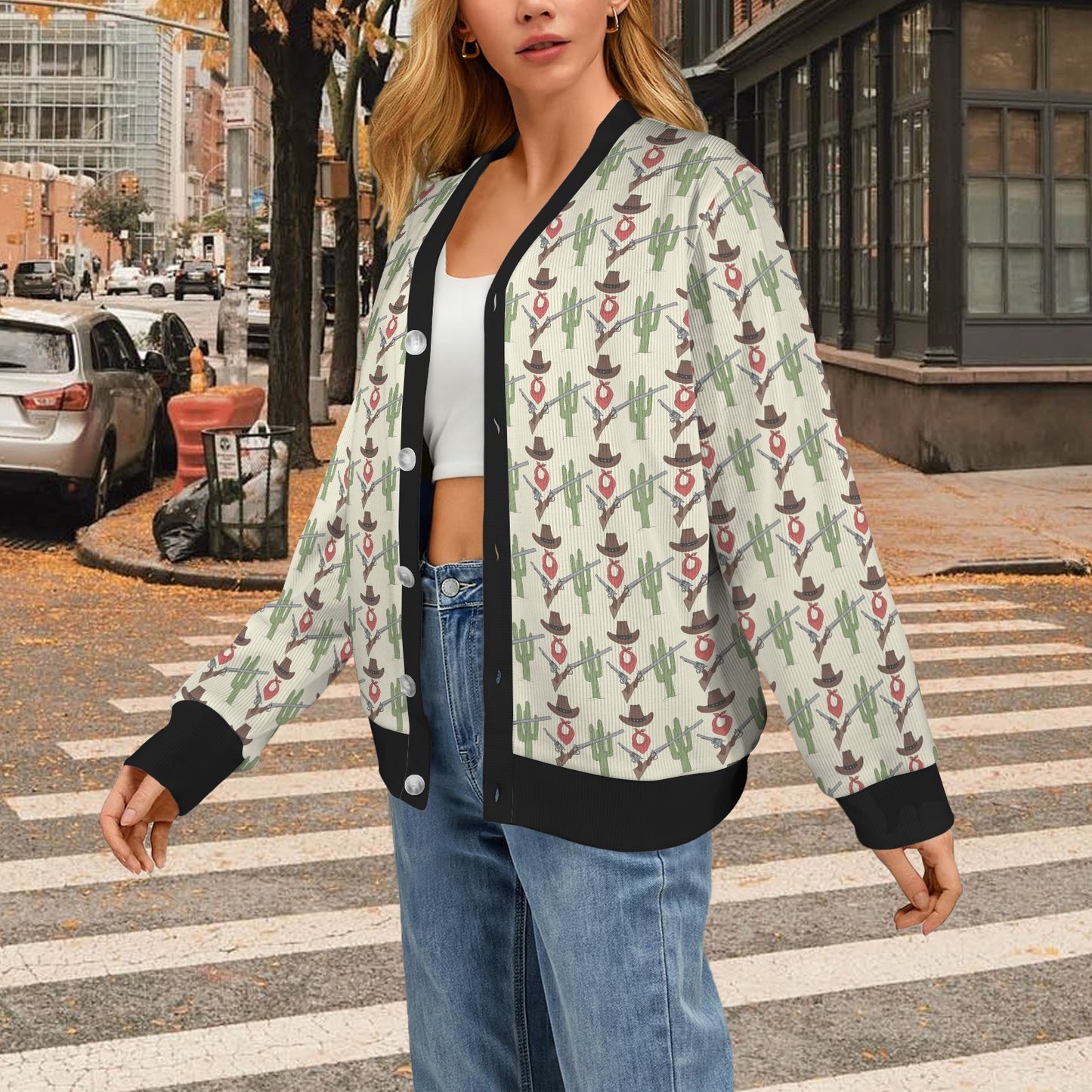 Western Cowboy Print Women's Cardigan